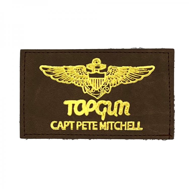 トップガン マーヴェリック レザー  ワッペン パッチ CAPT PETE MITCHELL アメリカ軍 PK12改-TK ベルクロ付き レザーネームタグ ブラウン