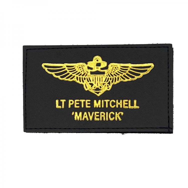 トップガン マーヴェリック レザー ロゴ ワッペン パッチ LT PETE MITCHELL ‘MAVERICK’ アメリカ軍 PK13改-TK ベルクロ付き レザーネームタグ ブラック